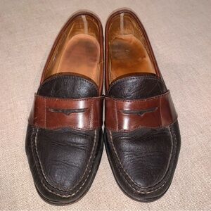 HS Trask Penny Two Tone Pebble Leather Loafers Mens 8.5 Brown Bourbon Black